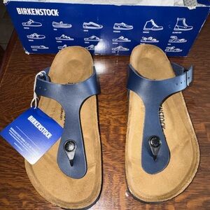 Birkenstock Navy Sandals with Tan Footbed